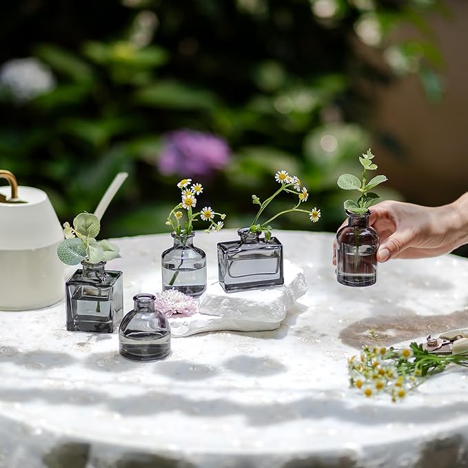 Glasseam Bud Vases in Bulk 40: Gray Glass Vases for Centerpieces Cute Small Vases for Flowers Mini Decorative Tiny Centerpiece Table Decor for Wedding Party Dining Room Decoration