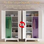 71'' Farmhouse Metal Wardrobe Cabinet with Hanging Rod, 2 Barn Door Wardrobe Closet with 5 Adjustable Shelves,Drawer,for Dining Room,Bedroom,Living Room, Cloak Room,Office (White)