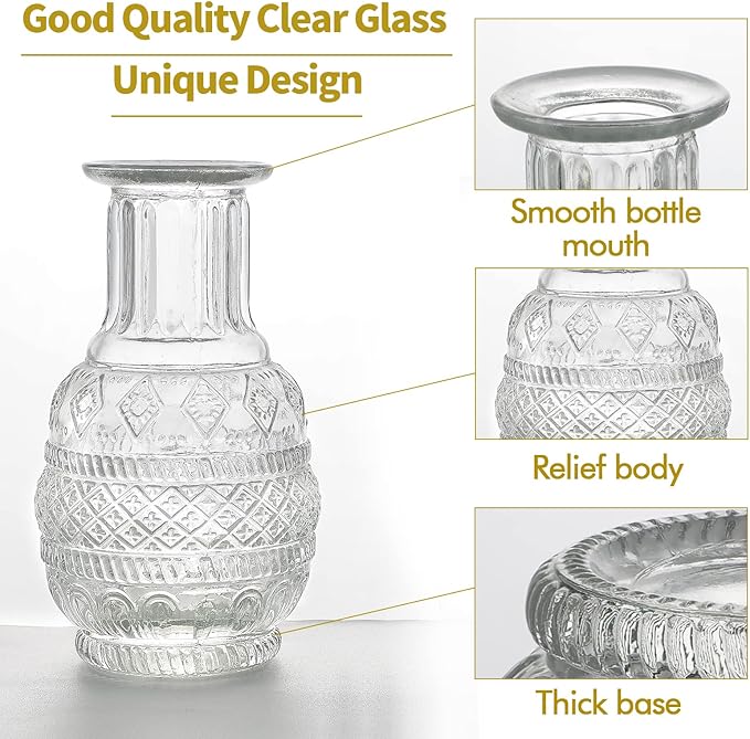 Glass Vase Bud in Bulk Set of 2,Vintage Flower Bottle Small Bud Vases for Floral Arrangements, Home Decor,Wedding Centerpiece,Table Decor,Decorative Centerpiece,Dinning(Set of 2)
