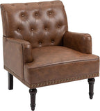 UIXE PU Leather Accent Chair, Modern Upholstered Armchair for Living Room, Comfy Arm Chair Single Sofa Reading Seat with Wooden Legs for Office Home Bedroom - Brown