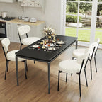 Dining Chairs Set of 4 pcs, Boucle Comfortable Upholstered Seat Fabric with Curved Backrest, Mid Century Modern Contemporary Scandinavian Designer Chairs Ideal for Dining Room, Kitchen, White