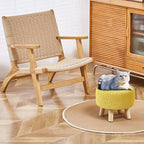 Wimarsbon Small Ottomans, 100% Hand Knitted Pouf, Round Footrest with 4 Non-Skid Wood Legs, Boho Décor Cotton Rope Pouffe Beside Sofa, Leisure Floor Step Chair for Living Room (Yellow)