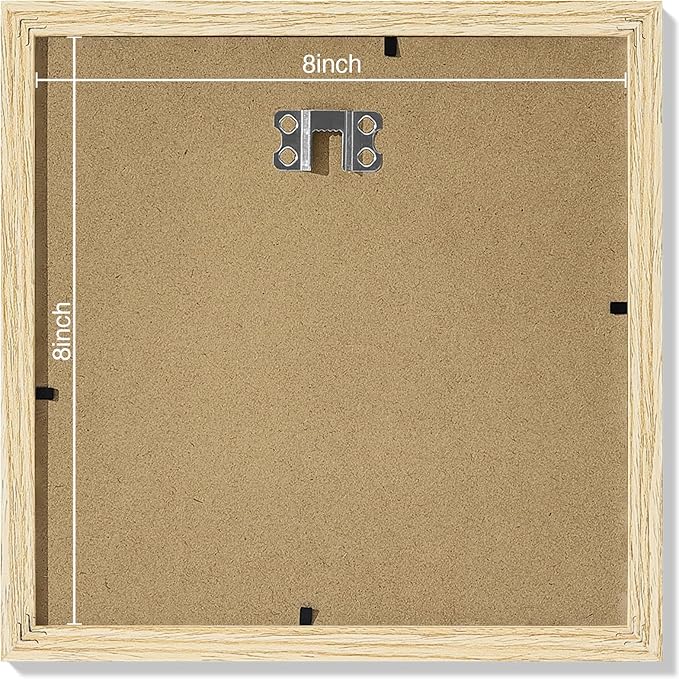 Vittanly 8x8 Picture Frames Set of 9, Shatter Resistant Plexiglass, Display 4x4 Pictures with Mat or 8x8 without Mat, Photo Frames for Wall Mount, Engineered Wood, OAK