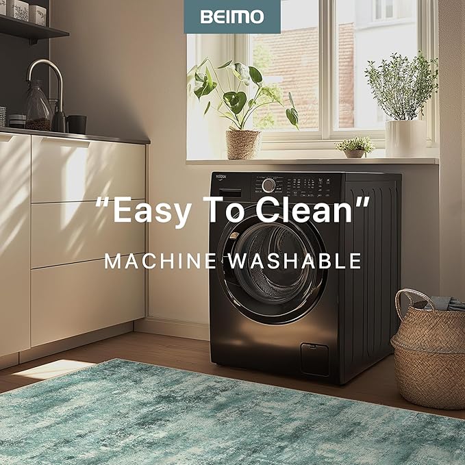 Area Rugs 10x12 for Living Room Bedroom, Modern Splash Abstract Machine Washable Rug, Large Soft Low Pile Floor Cover with Non Slip Backing for Dining Room, Teal Green