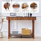 43.3” Console Table with 2 Drawers, Modern Entryway Table with Fluted Panel & Storage Shelf, Narrow Wood Behind Couch Sofa Table for Living Room, Foyer, Hallway(Walnut)