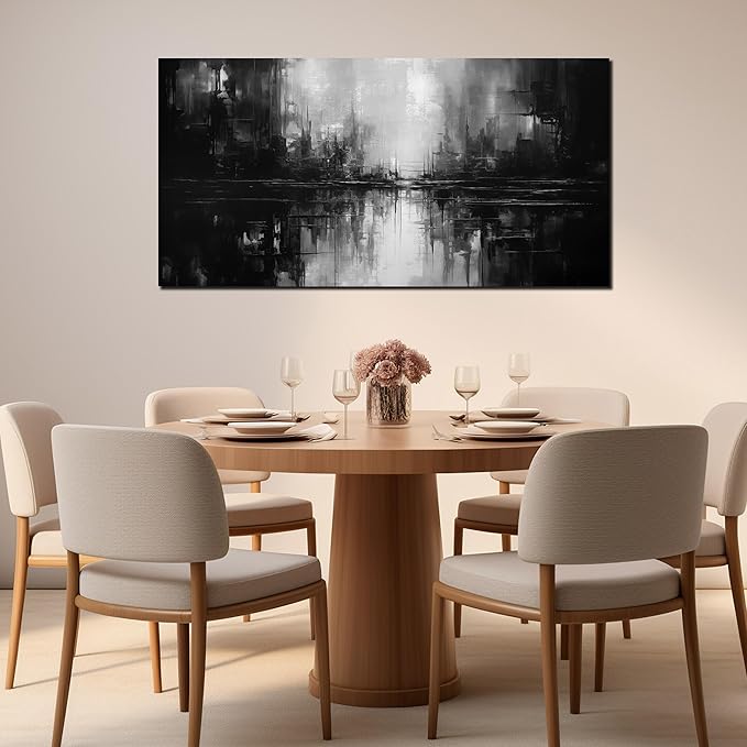 TYTAUPT Abstract Canvas Wall Art For Living Room Black and White Wall Art For Office Bedroom Wall Decor 24 x 48 Inch