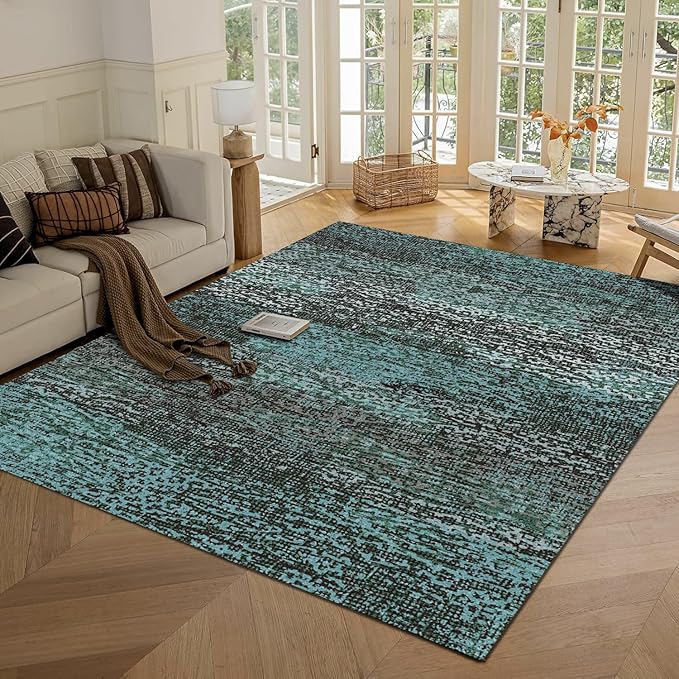 RUGSURE Washable Area Rug - 1/6 Thick - Stain & Water Resistant Non-Slip - Resistant Rug for Living Room, Bedroom, Nursery, Pet & Child Friendly, Vintage Charm Area Rugs (Green, 6' x 9')