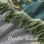 Snycler Boho Throw Blanket for Bed - 100% Cotton Ultra Soft Rustic Quilt - Green Boho Floral Printed Farmhouse Decor Bed Blankets, 80"×90" All Season Rustic Throw for Sofa Couch Chair