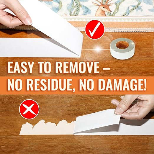 YONGJIN Double Sided Carpet Tape - Heavy Duty Rug Tape Gripper for Hardwood Floors No Damage, Secures Area Rugs, Laminate & Tile (1.41Inch + 2Inch, 2 Rolls, Total 20 Yards)