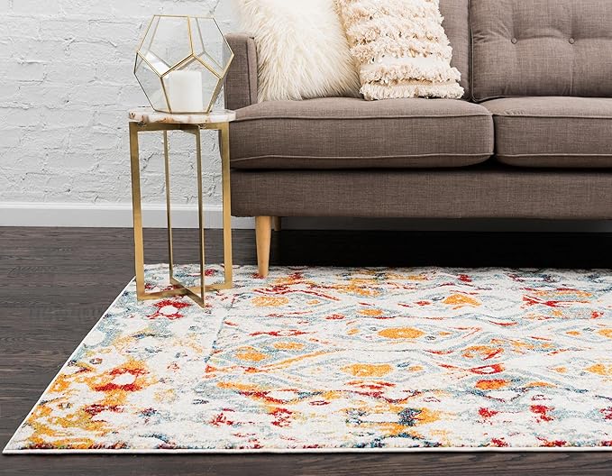 Unique Loom Rosso Collection Vintage, Geometric, Bohemian, Traditional, Distressed, Southwestern Area Rug, 5' 0" x 8' 0", Multi/Ivory