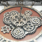 30Inchs Moving Gears Wall Clock, Oversized Wall Clocks, Clock Living Room Decor, Solid Wood Frame, Battery Operated, Large Wall Clock with Steampunk Industrial for Fireplace(Black Walnut)