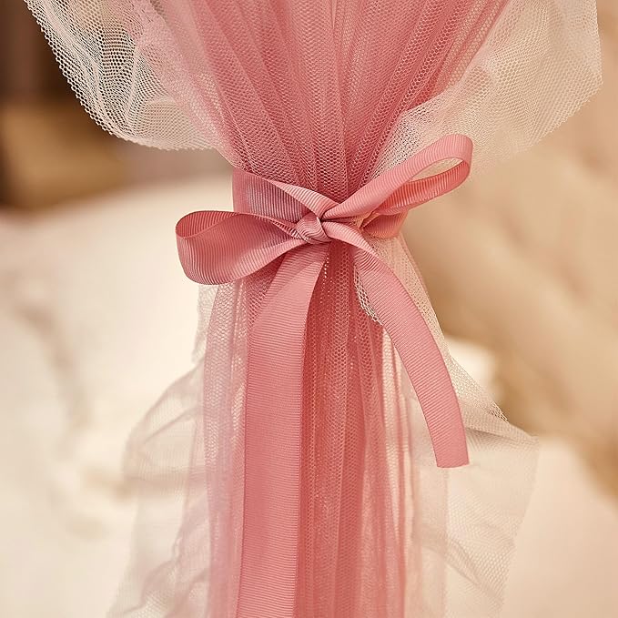 4 Corners Post Princess Curtains Bed Canopy for Girls 8 Panels Curtain- Double Layer Sheer Mesh Canopies Drapes Girls Room Decor (8P-Pink/White, 4P(33"x82") W+4P(43"x82") L/(Queen))