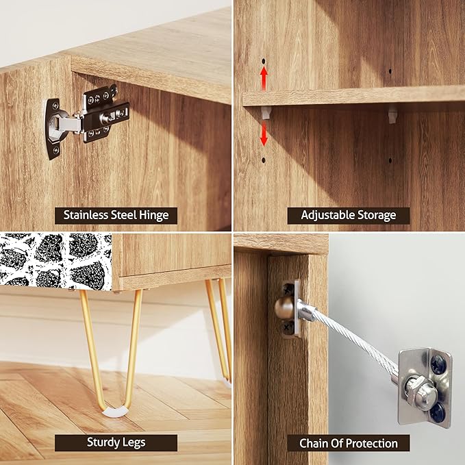 SIGNWIN Sideboard Buffet Cabinet, Kitchen Storage Cabinet with 2 Doors, Black & White Polygon Patterns, Cupboard Console Table for Dining Room - 35" L x 18" W x 29" H