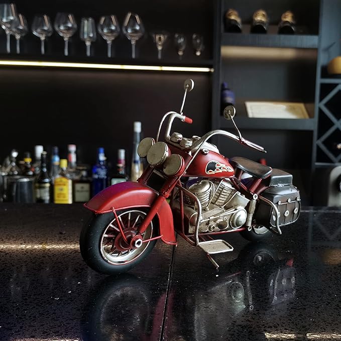 Vintage Motorcycle Model Decoration Iron Motorcycle Miniature Sculpture for Table Book Shelf Decor Gift（Red）