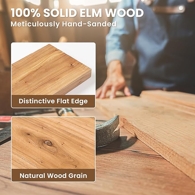 Floating Shelves, 8" Deep Rustic Solid Elm Wood Wall Mounted Floating Shelves, Wall Shelves with Invisible Bracket for Living Room Bathroom Bedroom Kitchen, 36 Inch Set of 2, Natural