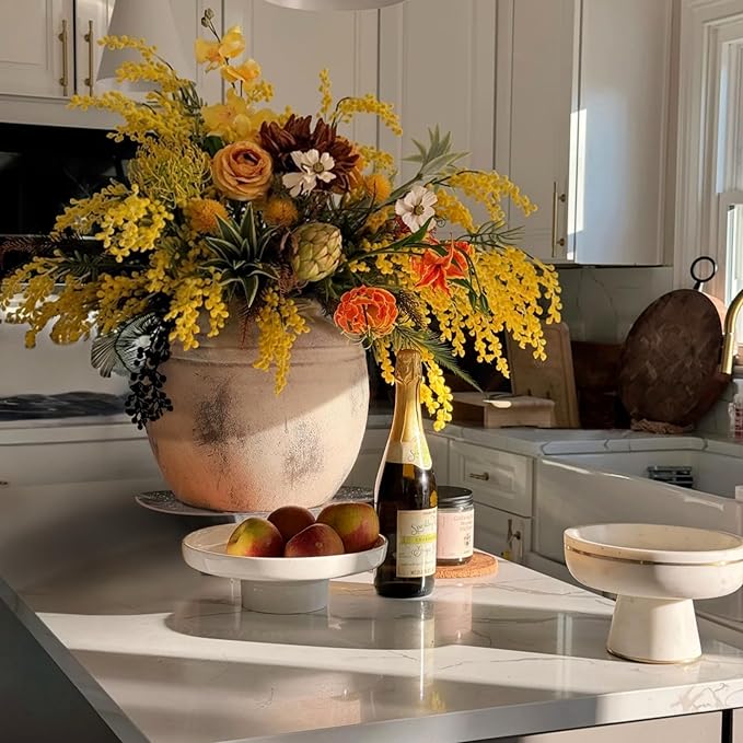 Ceramic Flower Vase, 8.66 inch Tall Round Rustic Farmhouse Decorative Vase for Home Decor, Living Room Entryway Table Centerpiece Decor