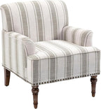 UIXE Stripe Accent Chair, Modern Upholstered Armchair in Fabric for Living Room, Nailhead Trim Club Arm Chair Comfy Single Sofa Bedroom Reading Seat with Wood Legs - Brown
