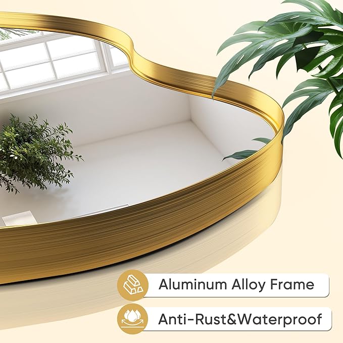 Suidia Irregular Wall Mirror, 36"x20" Bathroom Mirror Asymmetrical Mirrors Artistic Mirrors Decorative for Living Room Bedroom Bathroom Hallway Entryway, Gold, Cloud Style