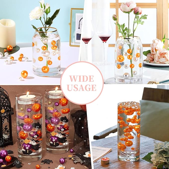 200PCS Orange Faux Pearls Beads for Centerpiece Vases, Vase Filler Faux Pearls, No Holes Filler Beads for Party Anniversary Birthday Wedding Table Decor, 10/14/20/30mm