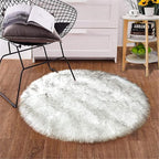 Goolela Round Fluffy Rug Circle Faux Sheepskin Fur Rug 3ft for Bedroom Living Room Fuzzy Furry Small Decor Washable White with Grey Tips