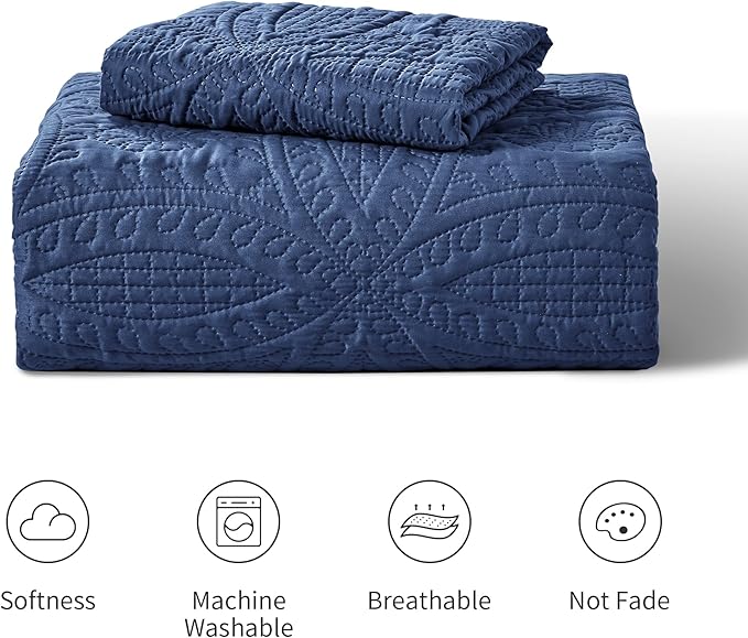 Love's cabin Twin Quilt Set Navy Blue Bedspreads - Soft Bed Summer Lightweight Bedspread Comforter - Modern Style Coin Pattern Coverlet for All Season - 2 Pieces (1 Quilt, 1 Pillow Sham)