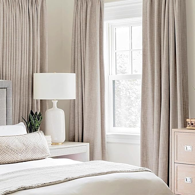 MIULEE Blackout Curtains for Bedroom Linen Texture Solid Thermal Insulated Natural Khaki Grommet Room Darkening Curtains & Drapes Luxury Decor for Living Room Nursery 52x45 Inch (2 Panels)