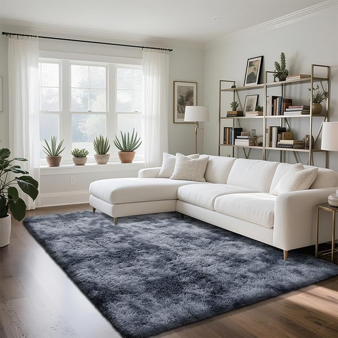 Fluffy Rug Shaggy Area Rug, Mottling Dark Grey 4x6 Area Rugs for Bedroom, Small Bedside Rug, Soft Fluffy Shaggy Entryway Throw Rugs for Living Room Bedroom Kids Room Home Decor