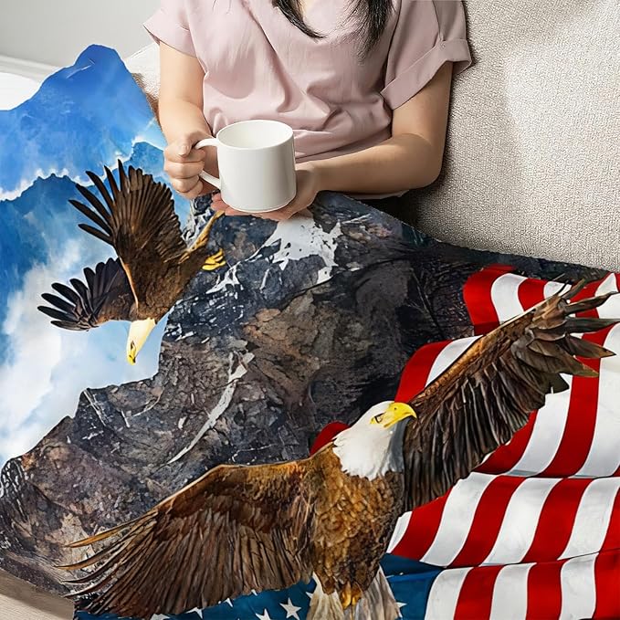 Eagle American Flag Throw Blanket for Boys, Men, Adults, Lovers, Girls, Kids, Women - Soft Warm Plush Fleece Flannel Decor for Couch, Sofa, Bed 60"x80"