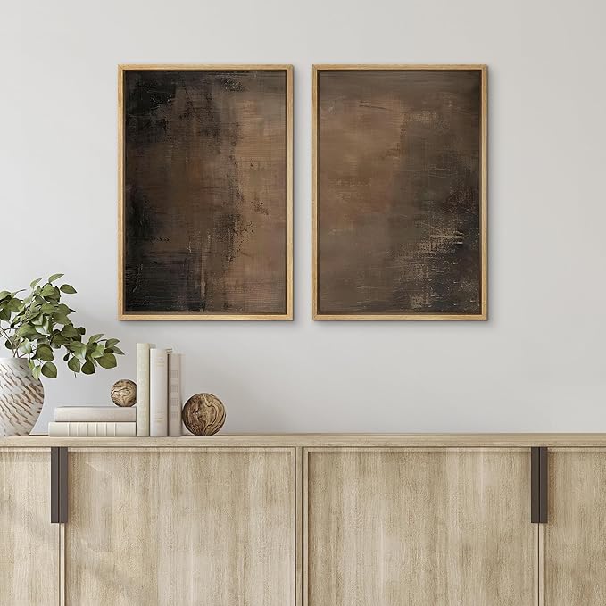 SIGNFORD Framed Canvas Print Wall Art Set Abstract Earthy Tones Modern Minimalist Abstract Shapes Illustration Modern Art Decorative Nordic Nature for Living Room, Bedroom, Office - 16"x24"x2 Natural