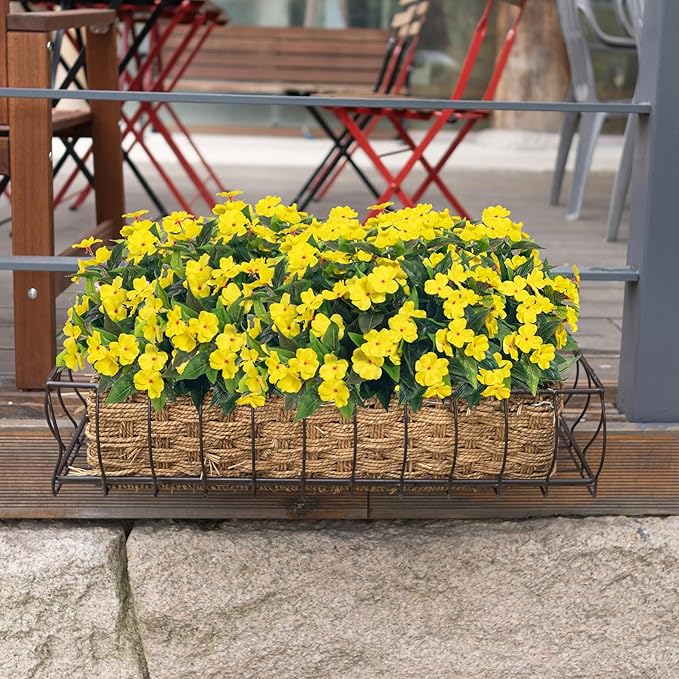 UUqueeten15.7” Fall Decorations for Home Fake Fall Flowers Fake Plants Artificial Impatiens Bouquet Flowers for Outdoors Silk Faux Flowers Impatiens Plants Decor Indoor Planters 8PCS(Yellow)