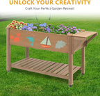 Raised Garden Bed with Lockable Wheels Mobile Elevated Wood Planter,Storage Shelf, Protective Liner,55.5x24x32in (Brown)