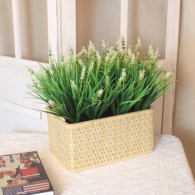 alyptus Outdoor Artificial Flowers 12 Bundles Plastic Plants Faux White Flower Fake Monkey Grass for Planters Décor Outside (White)