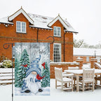 Hello Winter Gnome Garden Flag 12x18 Double Sided Burlap Cardinals Snowflakes Snow Yard Flags for Christmas Seasonal Outside Outdoor House Decoration (ONLY FLAG)