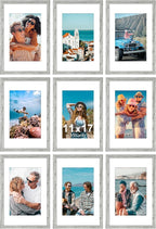 Vittanly 11x17 Picture Frames Set of 9, Shatter Resistant Plexiglass, Display 8x12 Pictures with Mat or 11x17 without Mat, Photo Frames for Wall Mount, Engineered Wood, Grey