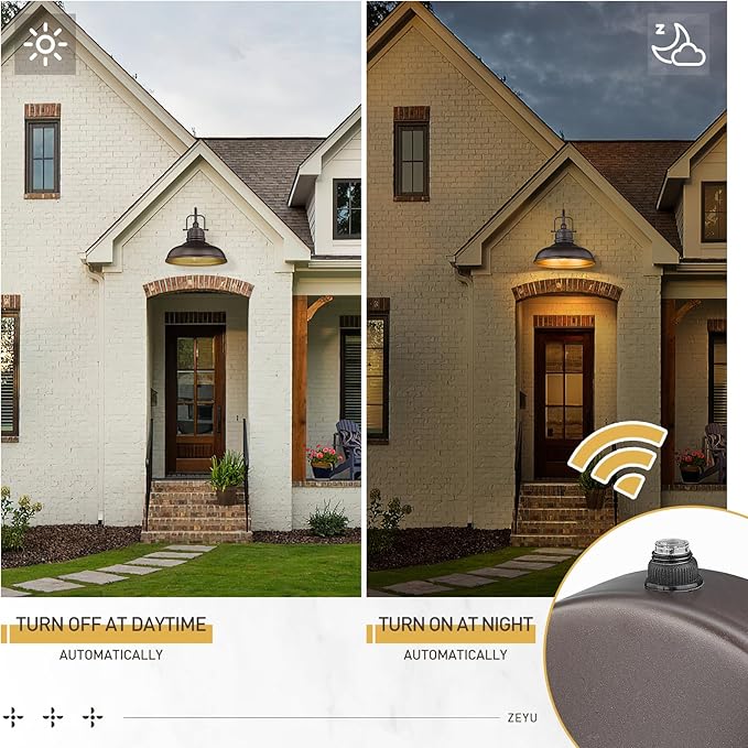 zeyu 2 Pack Outdoor Barn Light Fixtures, Farmhouse Gooseneck Wall Lights for Front Porch, 18" Dusk to Dawn Sensor Wall Sconces in Oil Rubbed Bronze Finish, 016-1BL-PC-2 ORB