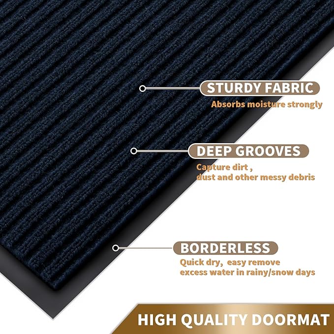 Yimobra Front Door Mat Outdoor Indoor Entrance, 100% Waterproof All-Season All Weather Doormat, Welcome Matt Outside Entry, Non Slip, Low Profile, Heavy Duty Patio Porch Floor Mats,47 x 24,Navy Blue