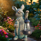 Solar Garden Statues -Rabbit Lantern Outdoor Handmade Resin Statue with LED Light, Cute Carrot Holder for Patio, Yard, Gift Ideas (rabbit2)