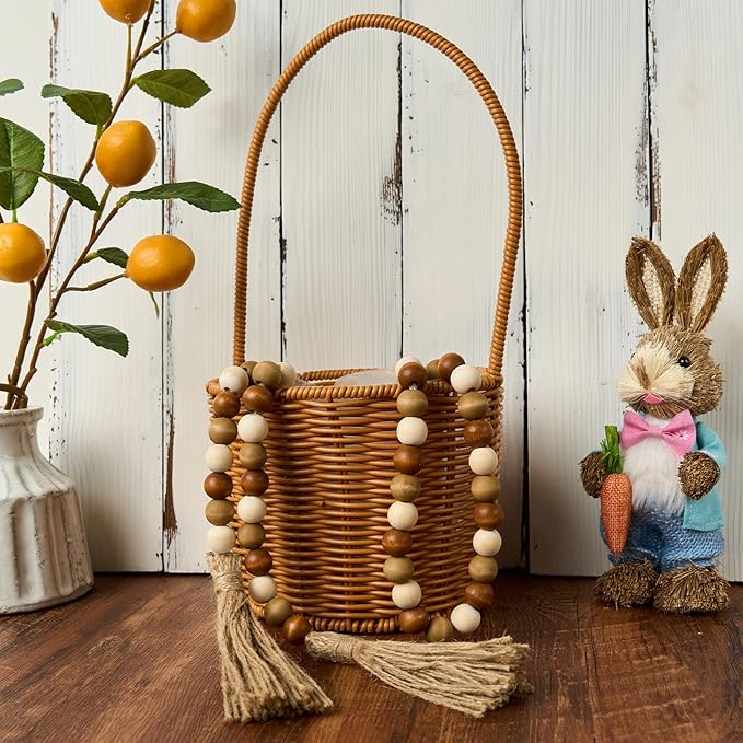 OMISHE 59in Wood Bead Garland with Tassels, Wooden Beads Garland, Decorative Beads Garland Decor, Farmhouse Beads Garland for Wall Hanging Home Festival Decor, Brown and Beige