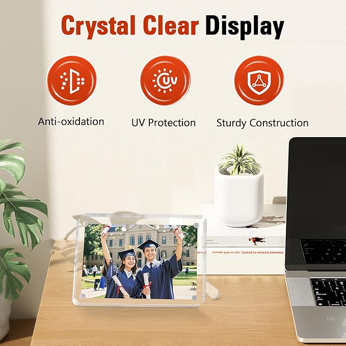 FIXSMITH 4x6 Acrylic Picture Frames 2 Pack, Clear Picture Frame with Stand, Magnetic Acrylic Photo Frames for Tabletop Display Horizontally or Vertically, Acrylic Floating Frame for Home Office