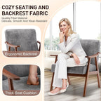 Furnimart Grey Accent Chair, Mid Century Modern Living Room Chair with Wood Frame, Comfy Armchair Wingback Chair for Office Study Vanity Bedroom Waiting Room