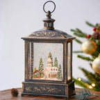 12.5'' Musical Snow Globe Lantern Lighted Church with Nativity Manger Scene Water Lantern in Swirling Glitter, Christmas Home Decoration and Gift, Battery Operated or USB Powered