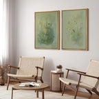 SIGNFORD Framed Canvas Print Wall Art Set Whimsical Green Wildflower Illustration Modern Art Decorative Nordic Nature for Living Room, Bedroom, Office - 24"x36"x2 Natural