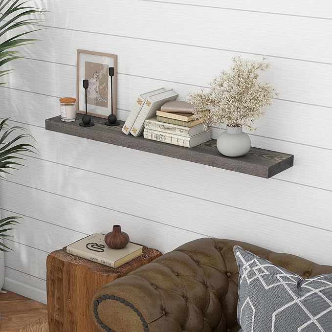 Marsmiles Floating Shelves for Wall - 48 Inch Grey Wood Floating Shelves Set of 1-48 Inch Wide x 7.7 Inch Deep x 1.6 Inch Thick Rustic Wooden Shelves for Room Wall
