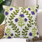 Alysheer Floral Embroidered Spring Decorative Throw Pillow Cover 18"x 18", Farmhouse Cottage Purple Flowers Green Leaves Knit Pattern Cotton Canvas Cushion Case for Sofa Couch Bed Living Room Decor