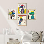 SIGNWIN Framed Vintage Retro Antique Basquiat Dinosaur Print Wall Art, Set of 4 Illustration Wall Decor Prints, Multicolor Contemporary Wall Décor for Living Room, Bedroom - 8"x10" Natural