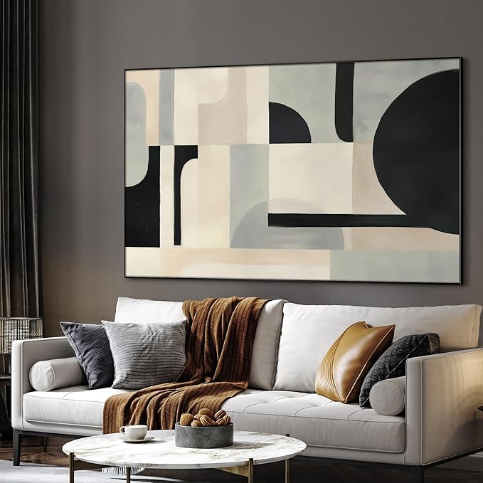 SIGNWIN 46"x72" Extra Large Framed Wall Art Modern Neutral Abstract Geometric in Black and Beige, Clean Minimalist Design for Home Living Room Bedroom Decor (Frame Assembly Required)