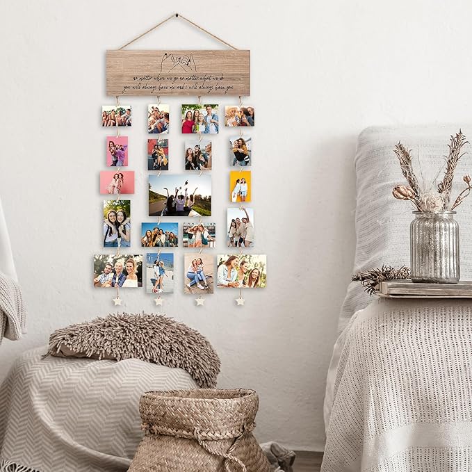 Orchroma Friends Picture Frames Collage Wall Decor,Long Distance Friendship Gifts,Friends Photo Picture Board,Hanging Photo Display with Clips,Home Liveing Room Dorm Bedroom Wall Decor(TAN)