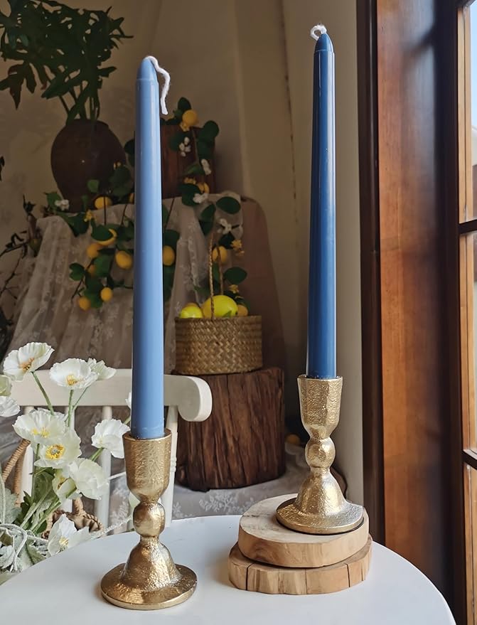 Antique Brass Iron Taper Candle Holders - Candlestick Holder for Weddings, Dining, and Parties, Candle Stand Set of 2