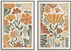 SIGNFORD Framed Canvas Print Wall Art Set Vintage Flower in Pastel Illustration Modern Art Decorative Nordic Nature for Living Room, Bedroom, Office - 16"x24"x2 White