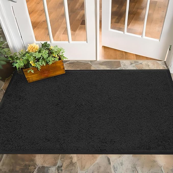 Mibao Dirt Trapper Door Mat for Indoor Outdoor, Waterproof All-Season, All-Weather Doormat, Heavy Duty Non-Slip Entrance Rug, Low Profile Absorbent Entrance Mat Carpet, 48" x 24", Black
